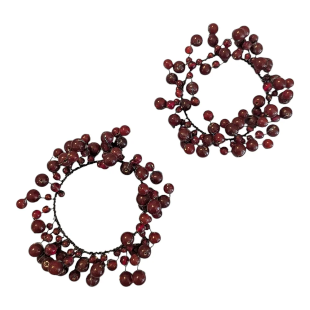 Vintage Pair Of  Red Mix Berry Pillar Candle Rings